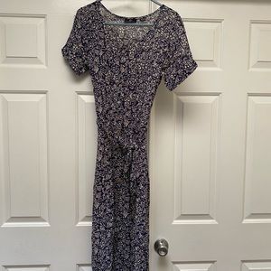 Net short sleeve blue dress